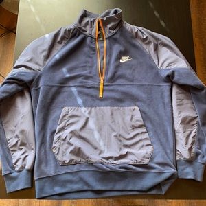 Nike Quarter Zip Fleece Pullover - Navy Blue with Orange Zipper